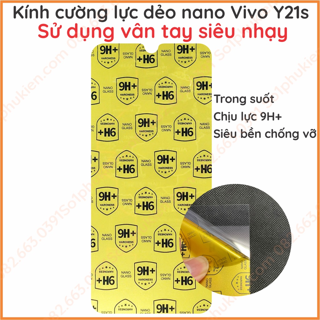 Dán cường lực dẻo nano Vivo y21s trong suốt, chuẩn cường lực 9H+