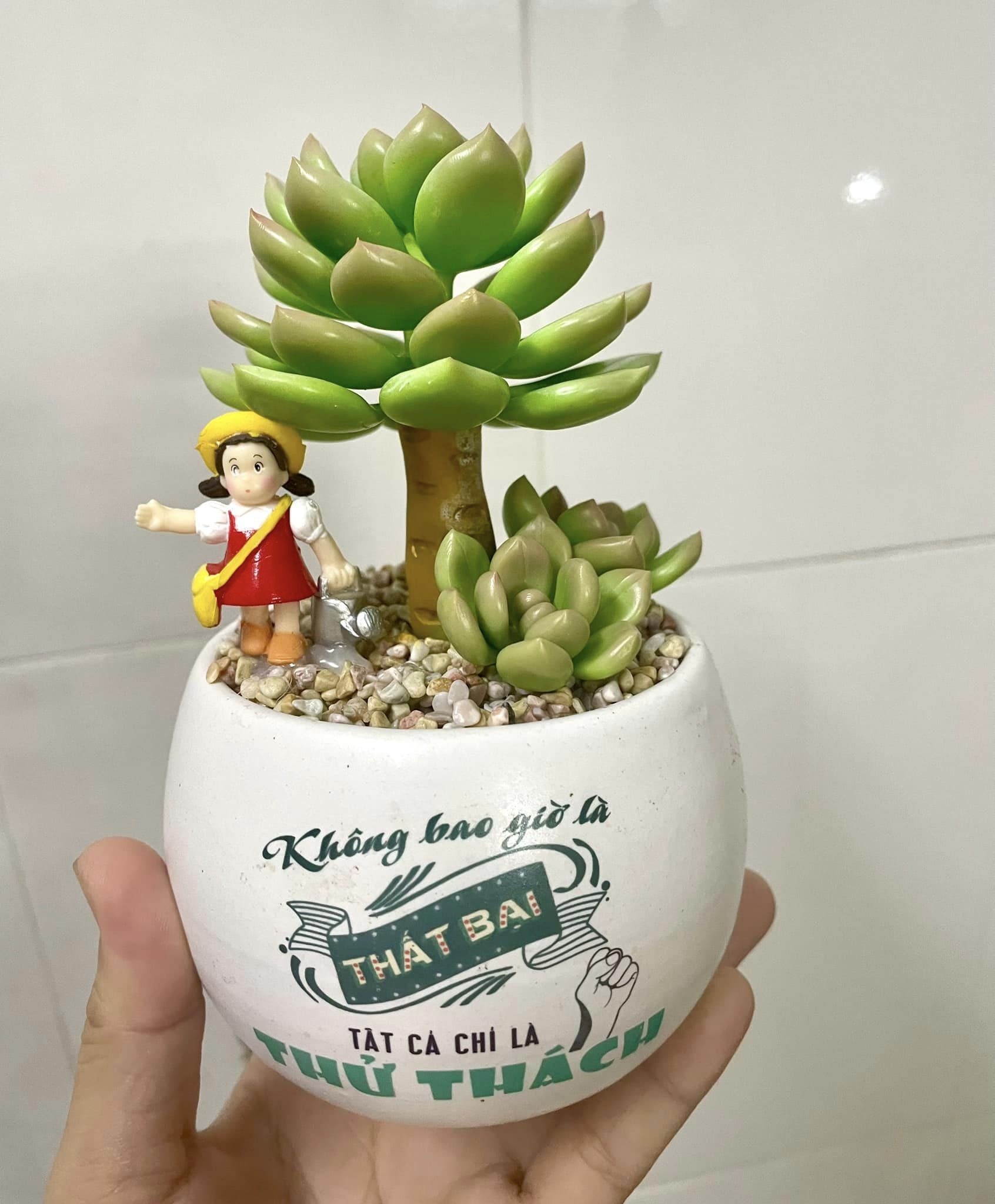 Chậu sen đá bằng đất sét mix phụ kiện dễ thương