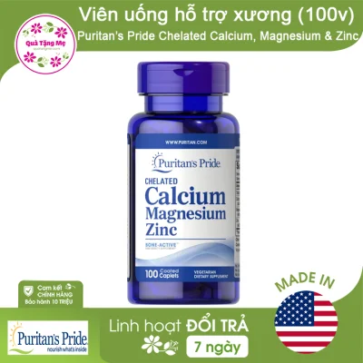 Viên uống bổ sung Canxi kẽm magie Puritan’s Pride Chelated Calcium Magnesium & Zinc (100 viên) giúp xương chắc khỏe