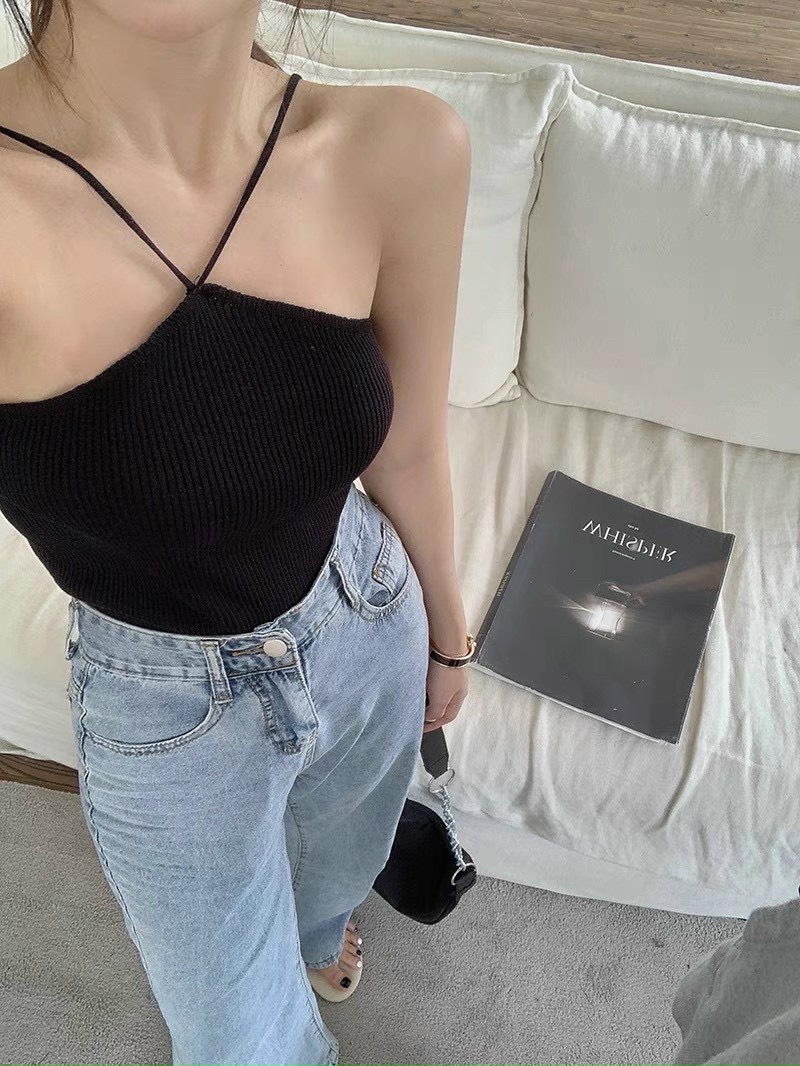 Áo croptop yếm chéo cổ ( dáng mảnh )
