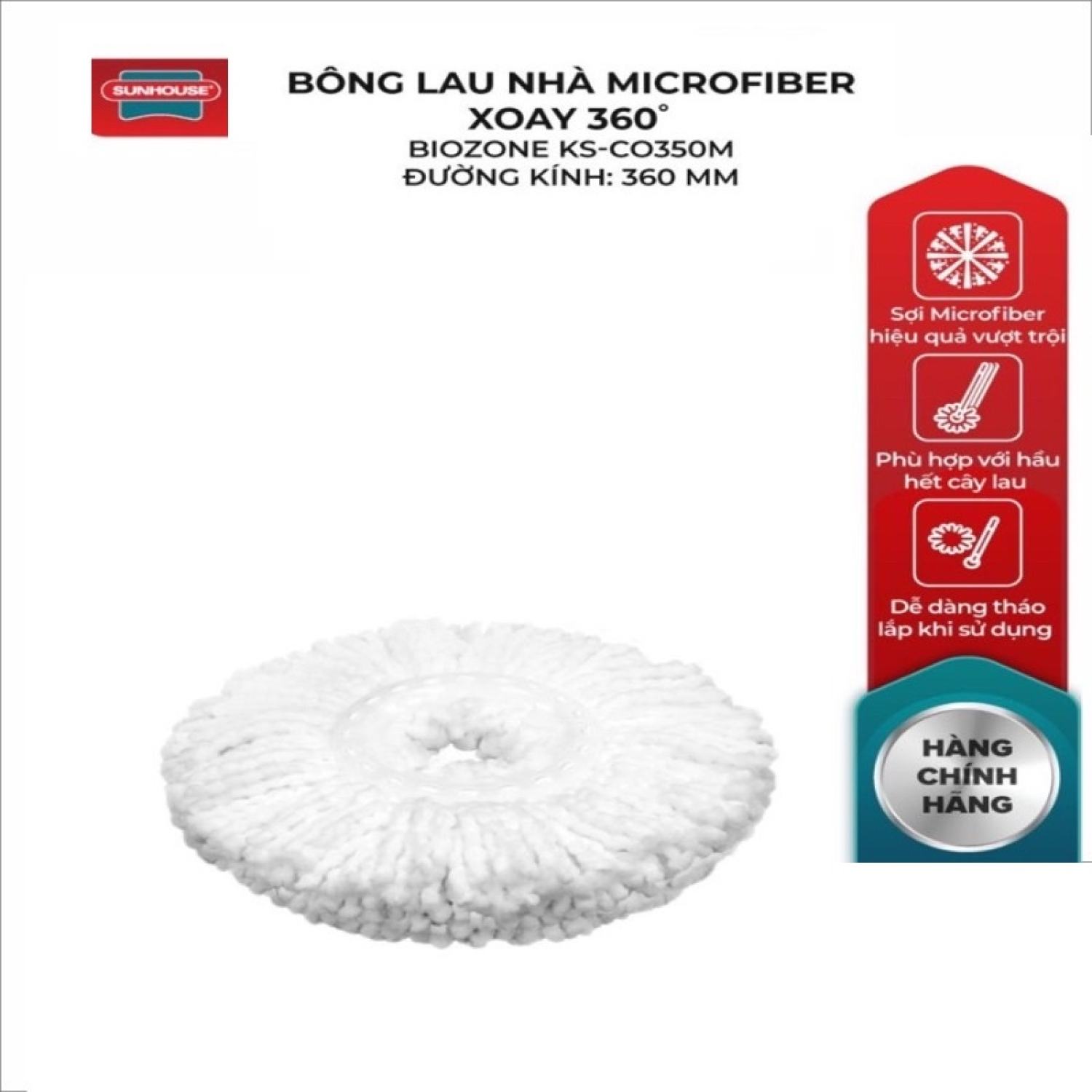 Bông lau nhà microfiber xoay 360 độ sunhouse ks-co350m