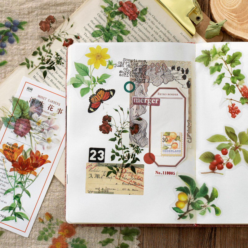 Gói 40 sticker dạng PET hoa lá cỏ