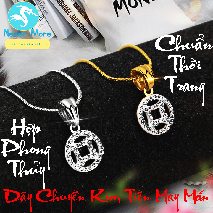 Dây chuyền titan kiểu dây mì + mặt kim tiền siêu đẹp, bền màu chuẩn thời trang