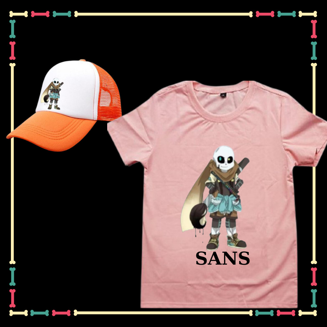 Áo thun cộc tay bé trai, bé gái Ink Sans Undertale siêu ngầu, đủ size áo từ 10kg đến 90kg, Kèm Mũ lưỡi trai Sans.