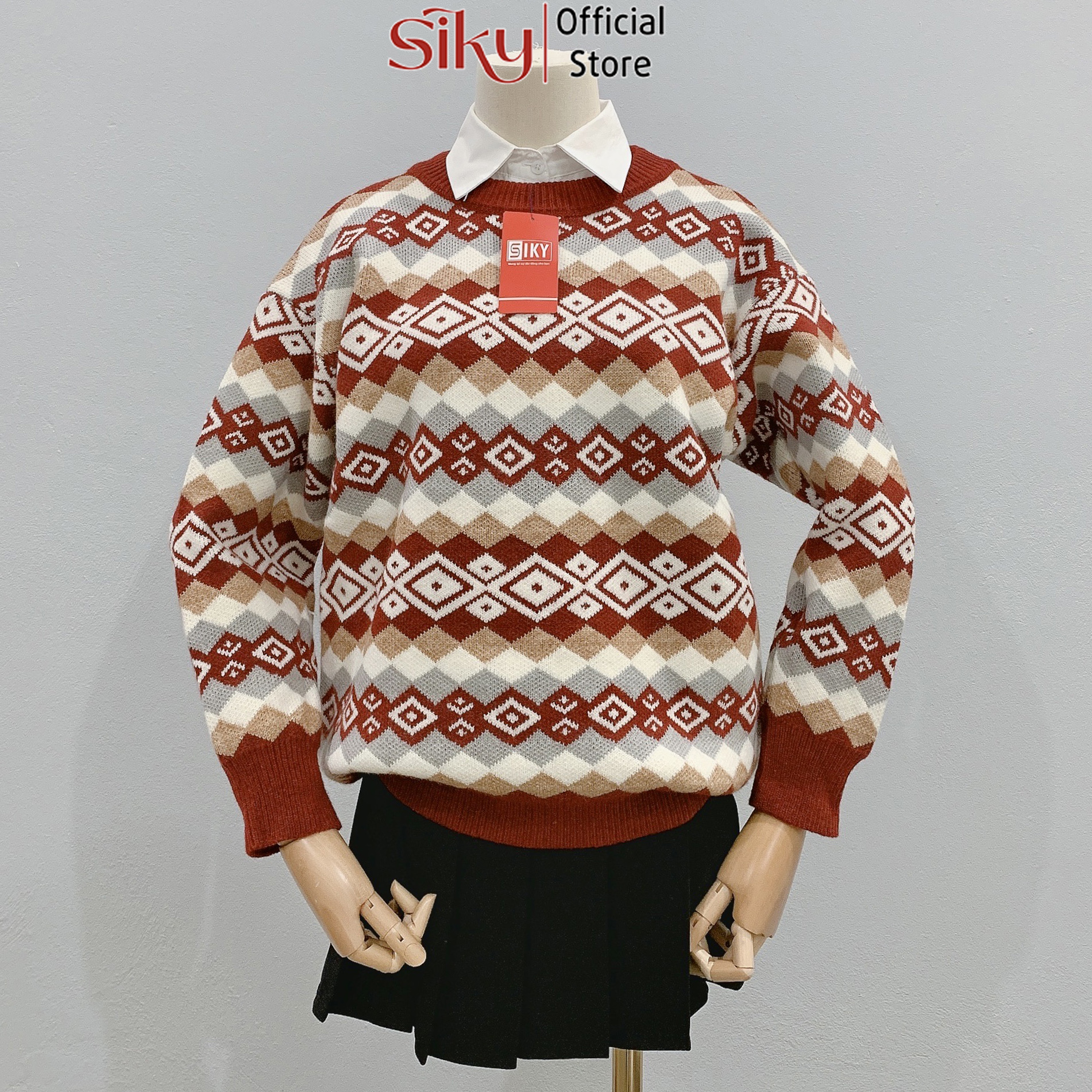 Áo len noel nữ SIKY - len giáng sinh họa tiết boho - AL08