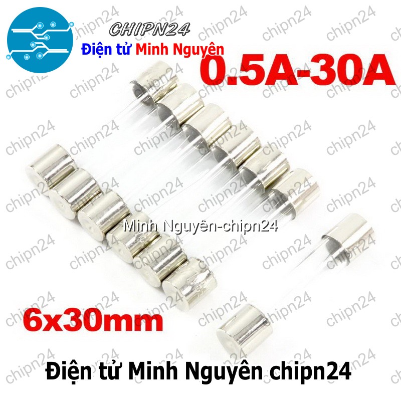 [10 cái] (K412) Cầu Chì Ống Thủy Tinh 6x30mm (1A/2A/3A/4A/5A/6A/6.3A/8A/10A/15A/16A/20A) - [Chọn Loại] - HHH.00009