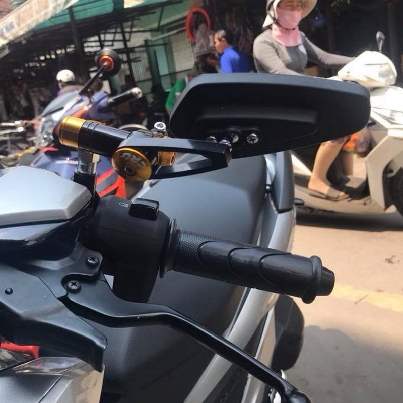 Kính chiếu hậu hình chiếc lá gắn xe máy, gương chiếu hậu kiểng trang trí xe gắn các dòng HONDA YAMAHA (màu đen)
