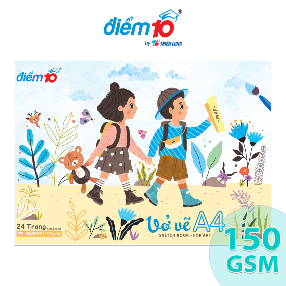 Vở vẽ A4 Sketch Book for Art Thiên Long Điểm 10 TP-SKB005, vẽ tranh sáng tạo, định lượng giấy 150gsm, 24 trang chống thấm tốt