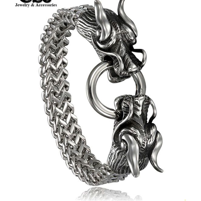 Lắc tay nam  inox đầu rồng cá tính mạnh 2 lớp cáp