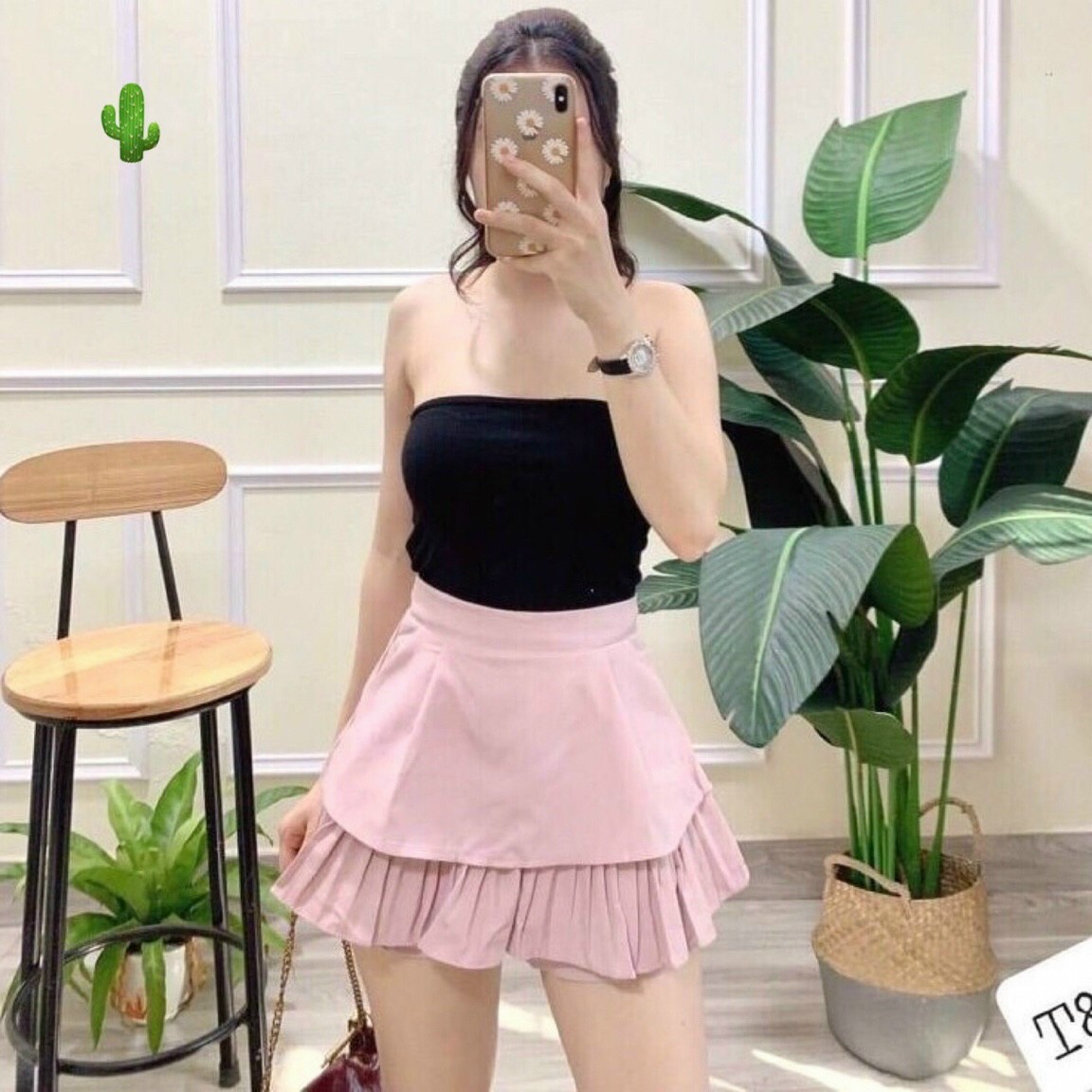 Chân váy nữ kiểu nữ chân váy tầng chân váy ngắn xếp ly chân váy vải tuyết mưa