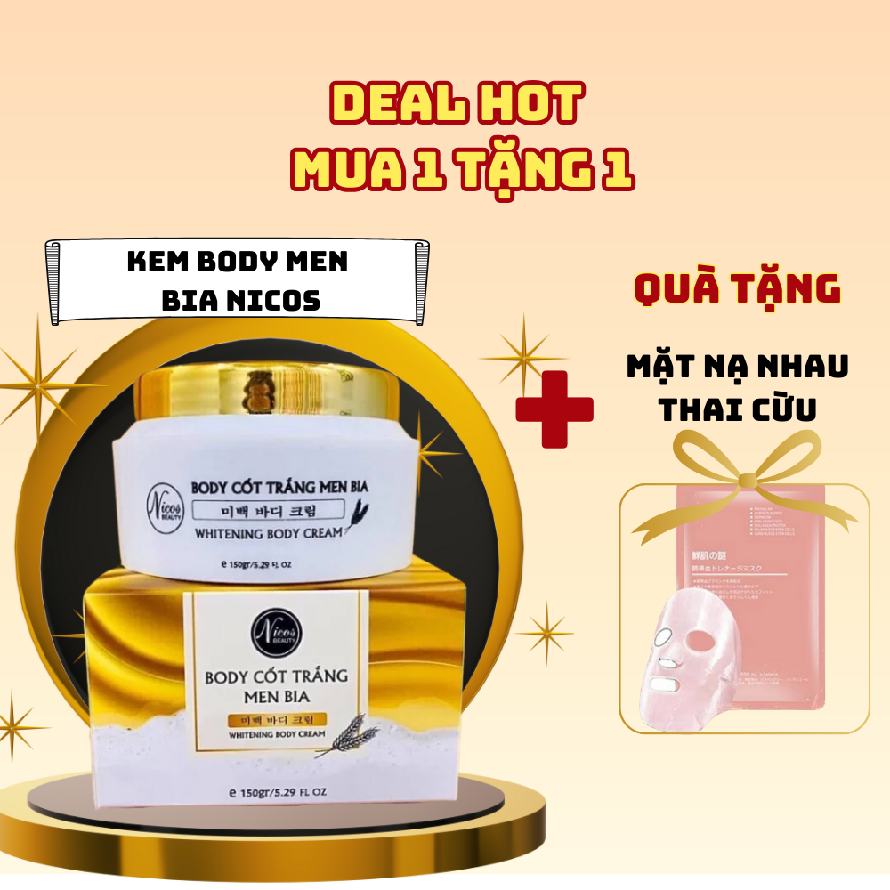 Kem Body Dưỡng Da Cốt Men Bia 150Gram - Nicos Thanh Nhi + Tặng nạ nhau thai cừu
