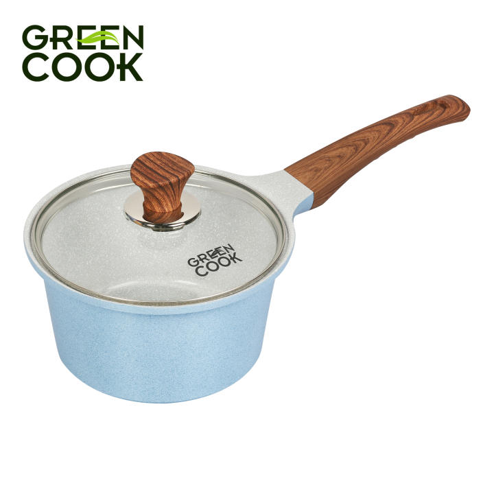 Bộ 3 nồi đúc men đá xanh Sapphire tay cầm chống bỏng đáy từ 18 cm, 20 cm và 24 cm Green Cook GCS09 màu xanh dương, dùng được tất cả các loại bếp,... - Hình ảnh 3