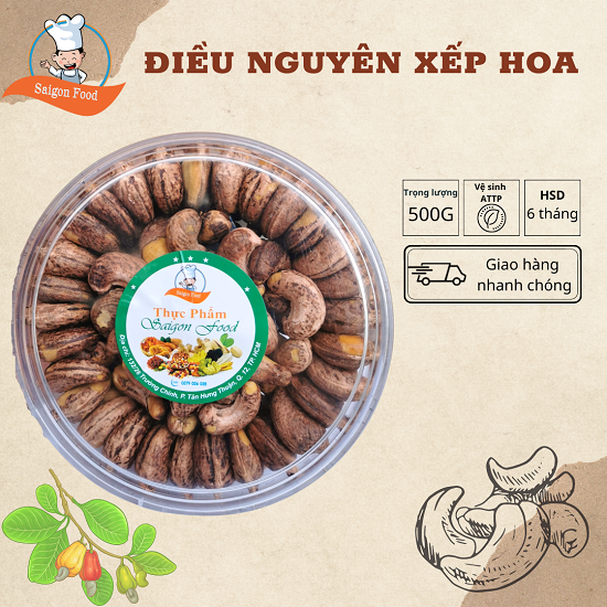 Hạt Điều Nguyên Lụa Xếp Hoa Saigonfood 500g