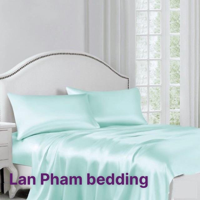 Ga - Drap Giường Lẻ Phi Lụa Màu Xanh Ngọc Lan Pham Bedding Mềm Mại, Êm Ái