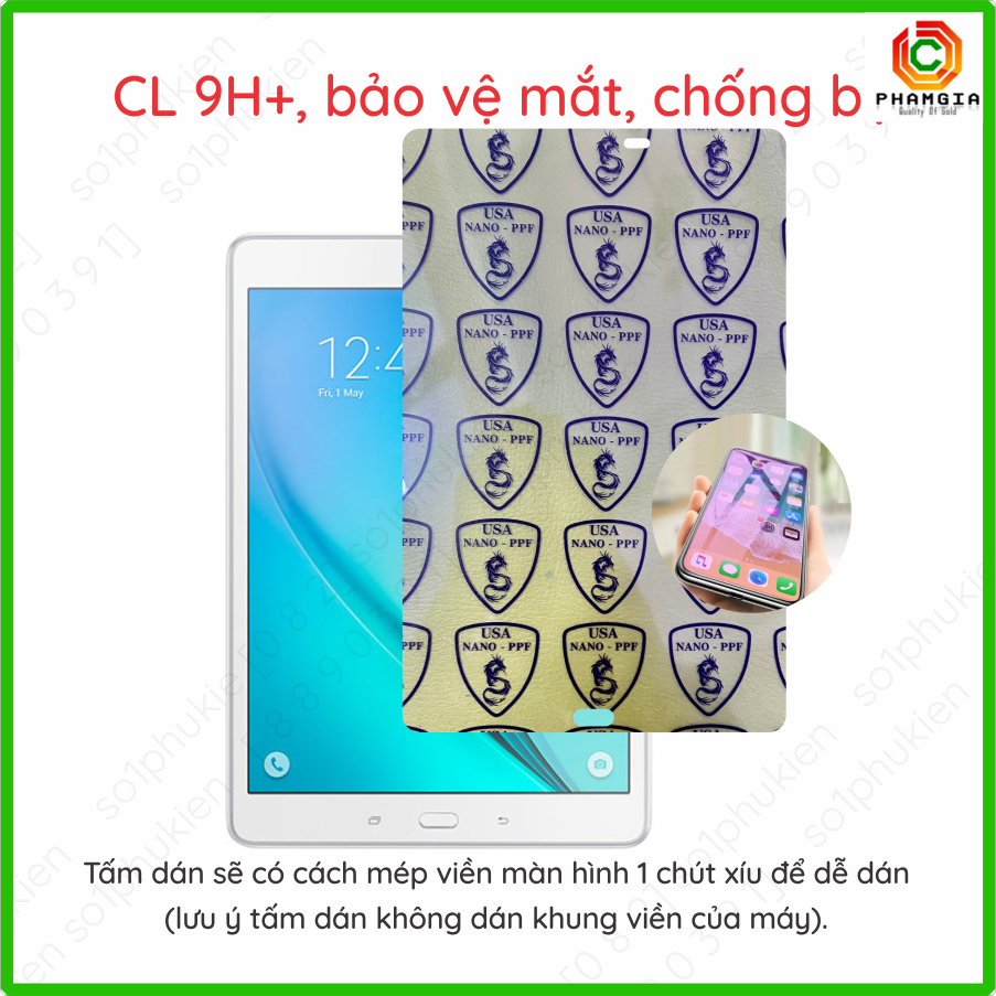 Dán cường lực nano dẻo tablet Samsung Tab A 9.7 (SM-P555)/ Tab A 10.1 (P580, P585, P580y, P585y) (loại có bút Spen)
