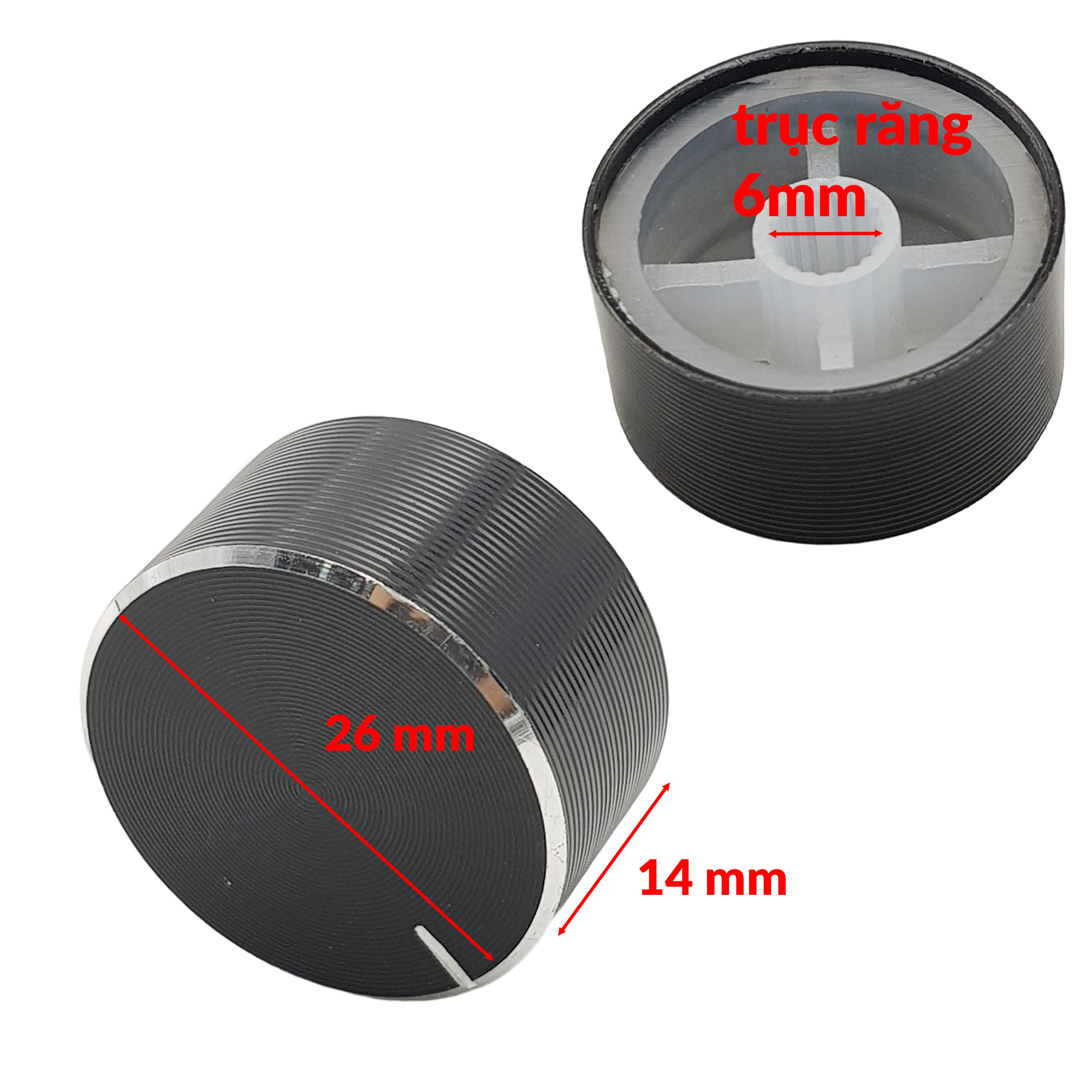 Núm vặn Volume Biến trở 26x14mm trục răng 6mm