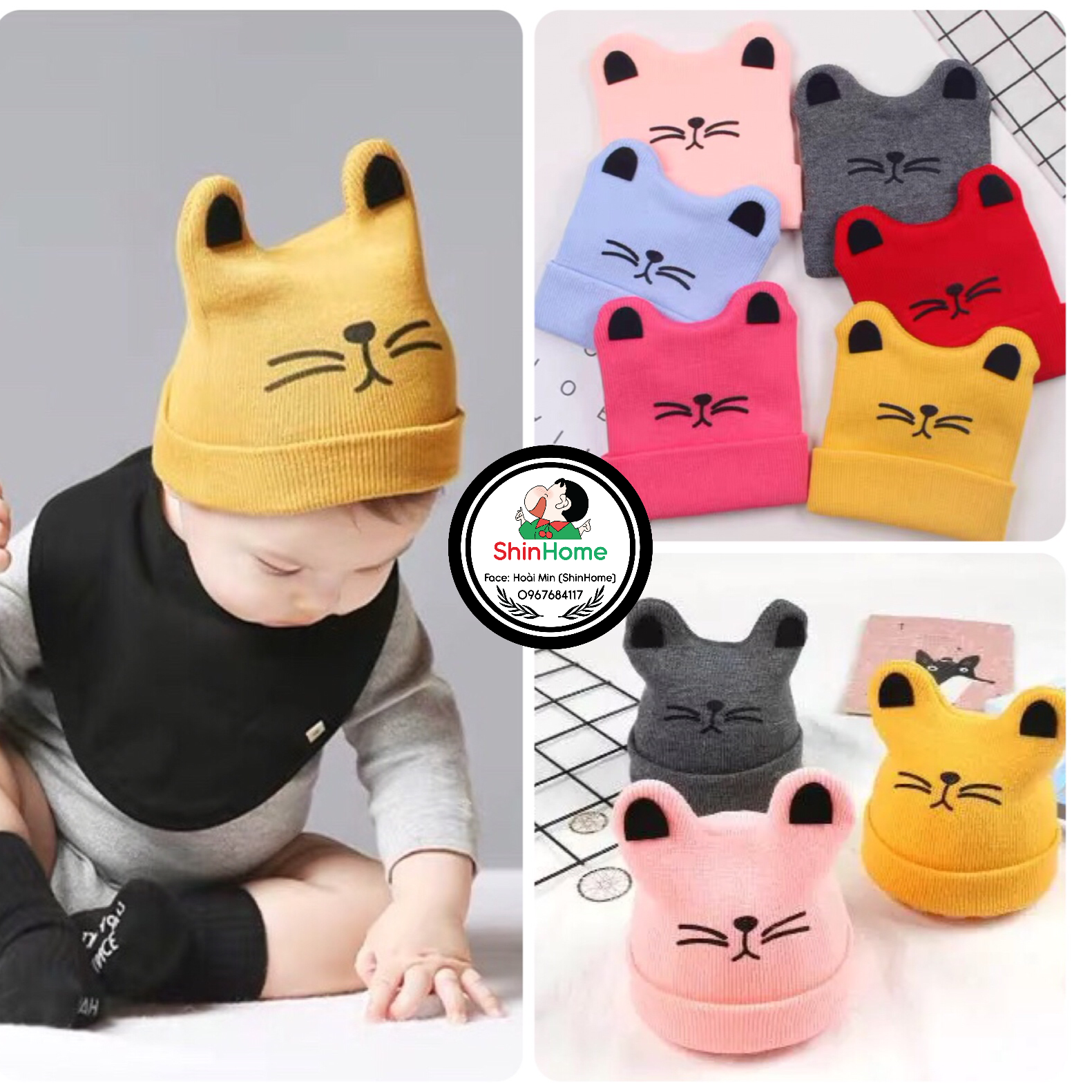 Mũ len mặt mèo cho bé từ 6m - 2 tuổi