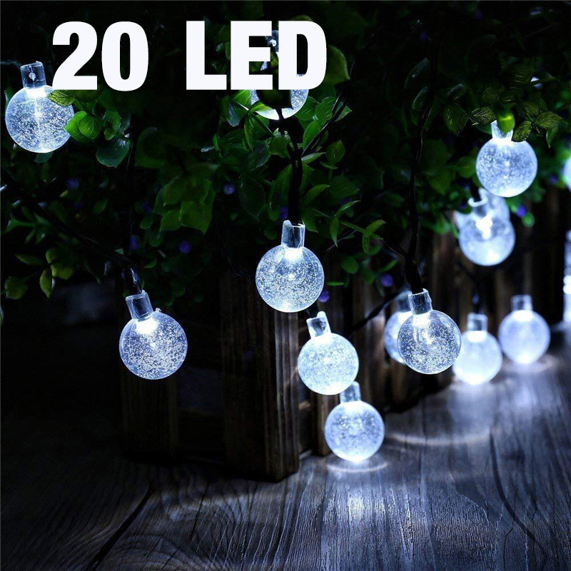 Đèn led năng lượng mặt trời quả cầu pha lê, đèn thần tiên dây led công suất, năng lượng mặt trời vòng hoa trang trí ngày lễ giáng sinh sân vườn ngoài trời