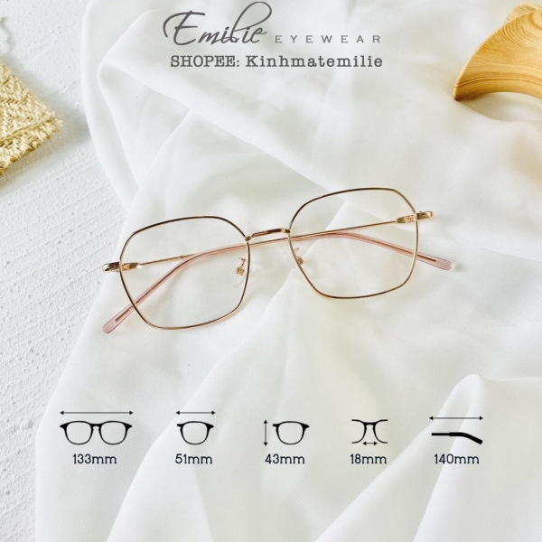 Giá bán Kính gọng mảnh vuông đa giác nam nữ Emilie eyewear chất liệu kim loại phụ kiện thời trang 72328