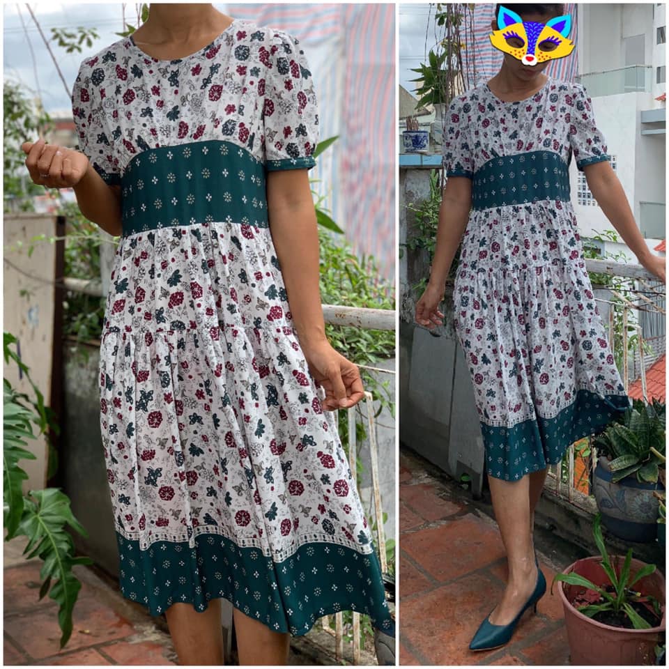 Rập Giấy 30021 - Đầm maxi 4 tầng Tay phồng