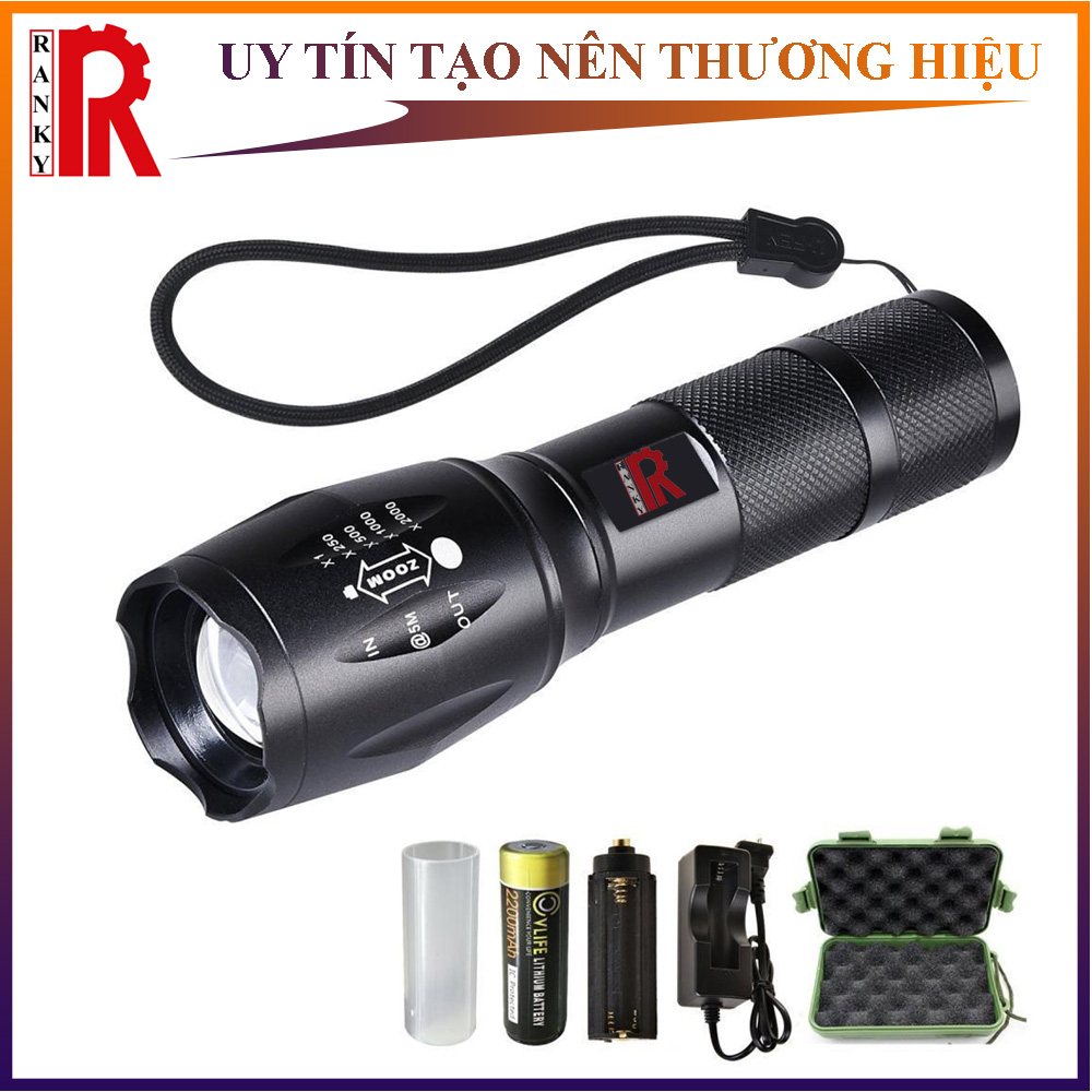 Đèn pin siêu sáng ranky - xt6 phiên bản 2022 tặng kèm pin ,sạc đa năng - bảo hành 12 tháng