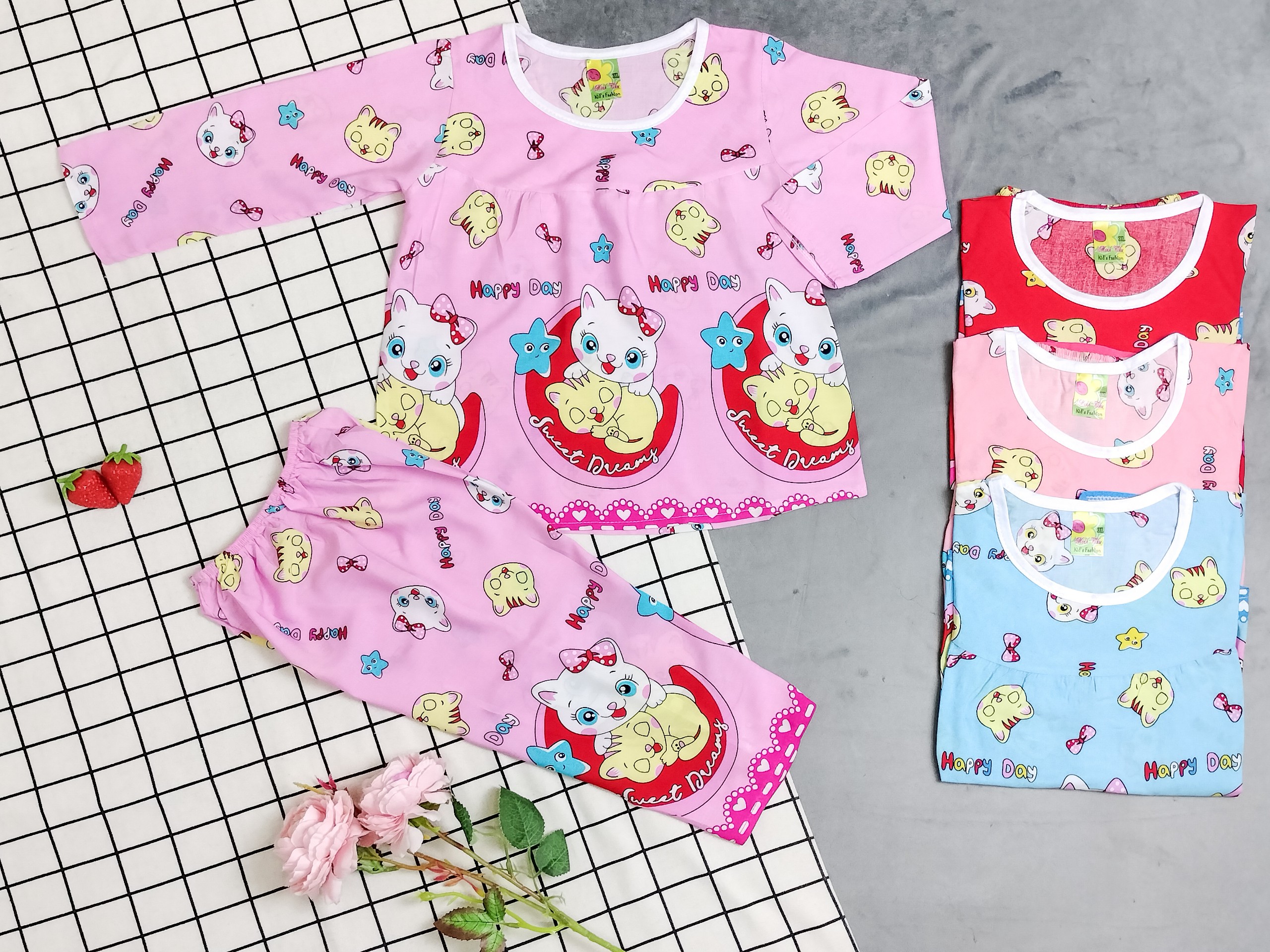 (3 bộ 3 màu 3 họa tiết khác nhau) Combo 3 bộ tole tay dài bé gái (12-18kg)
