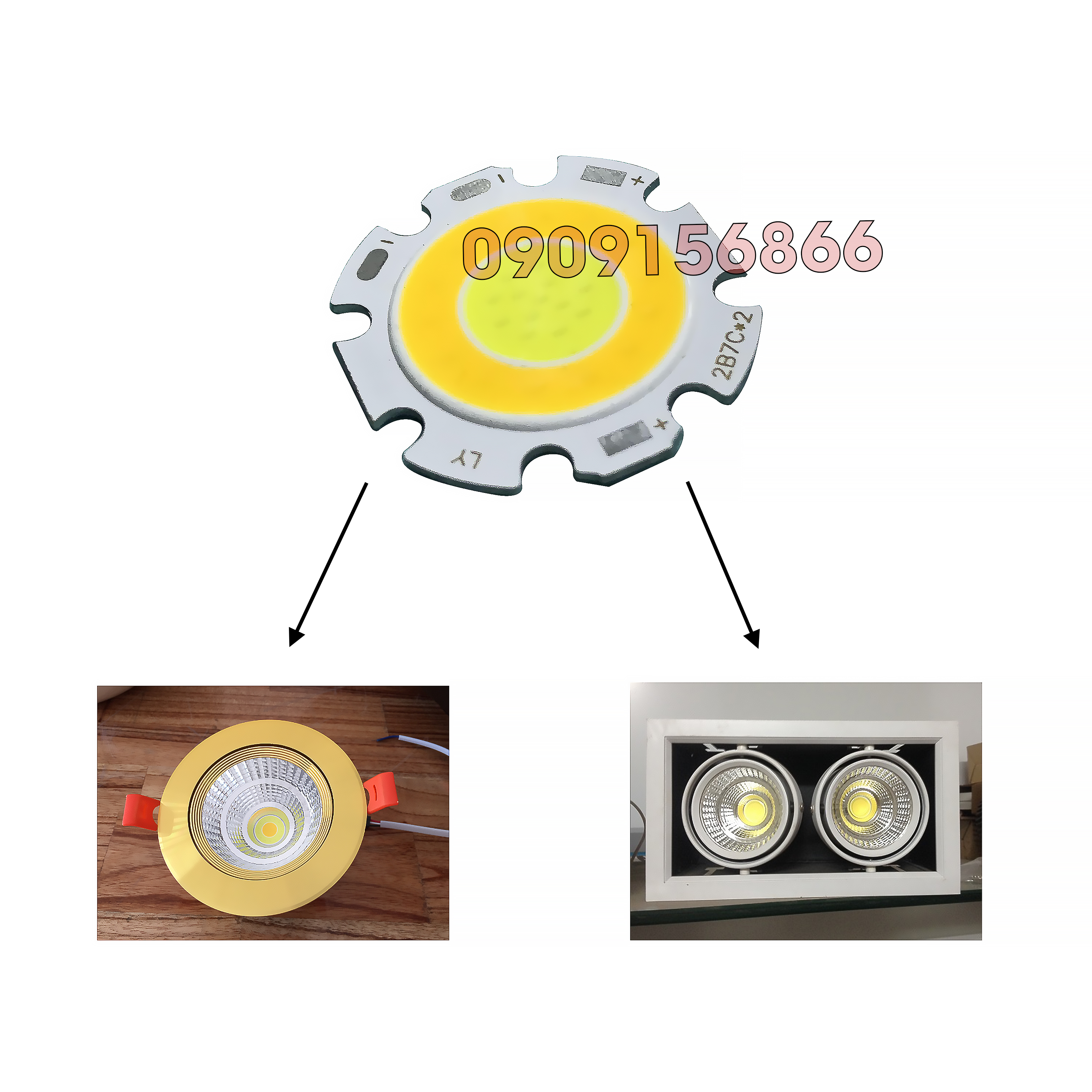 Mắt led cob 3 màu 7w