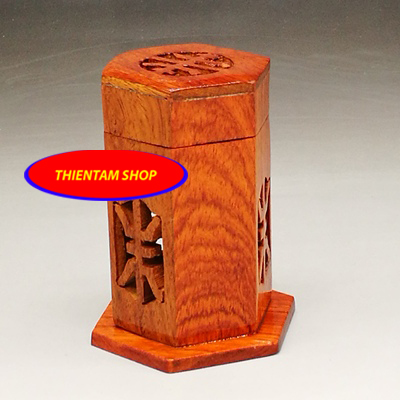 Hộp đựng Tăm Gỗ Hương ta Đỏ lọng chữ thọ (HTCT01)