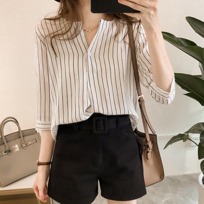 CottonDesign Áo Sơ Mi Và Áo Vải Lanh Màu Trơn Cho Nữ Áo Cánh Mùa Hè Ngắn Tay Cổ Chữ V Áo Sơ Mi Nữ Cổ Điển Dáng Rộng Mới Ngoại Cỡ 3BT0279