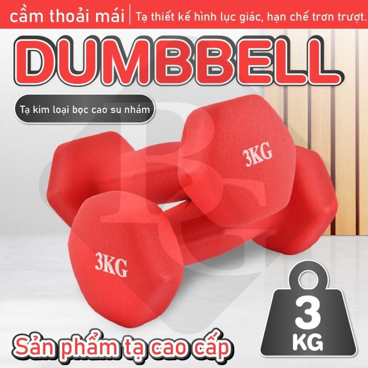 BG -Một cặp tạ tay 3KG cao cấp thép đặc bọc cao su nhám thái lan tập Gym (Tổng 6 kg) RED