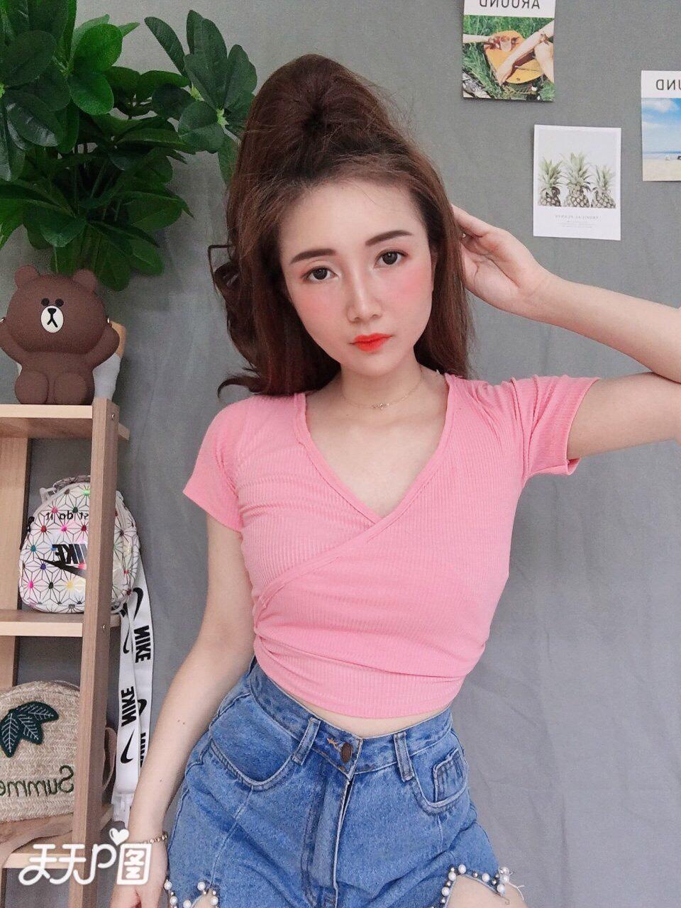 Áo Thun Cổ V Tay Ngắn Form Croptop Kiểu Đắp Chéo Phong Cách Mới TTS0838