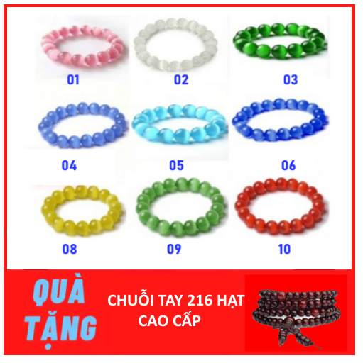 [ SELL LỚN ] Chuỗi Hạt mắt mèo 10MM đủ màu tuyệt đẹp+ Tặng chuỗi tay 216 hạt gỗ trắc cao cấp