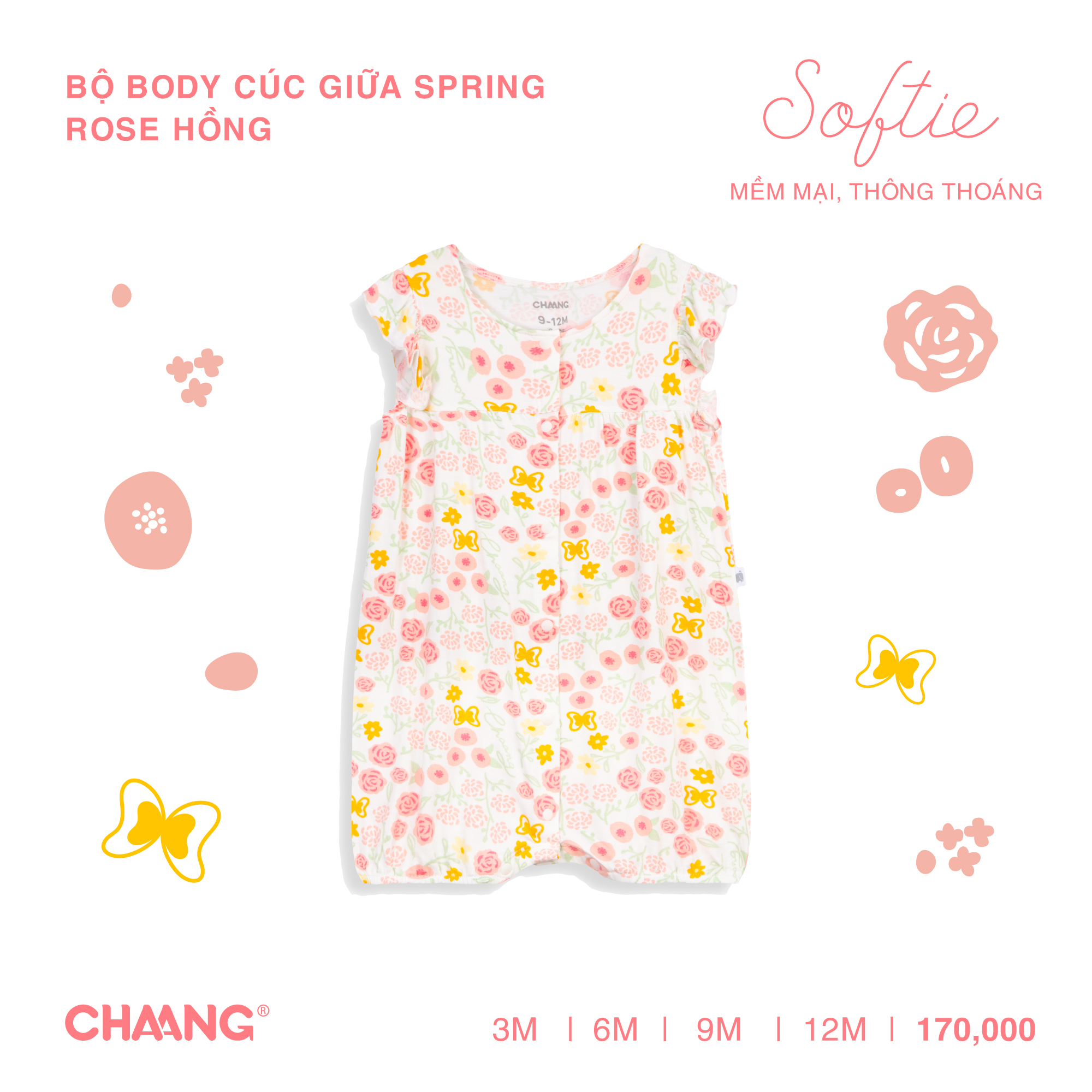 [CHAANG] Bộ body cộc cúc giữa Spring rose hồng