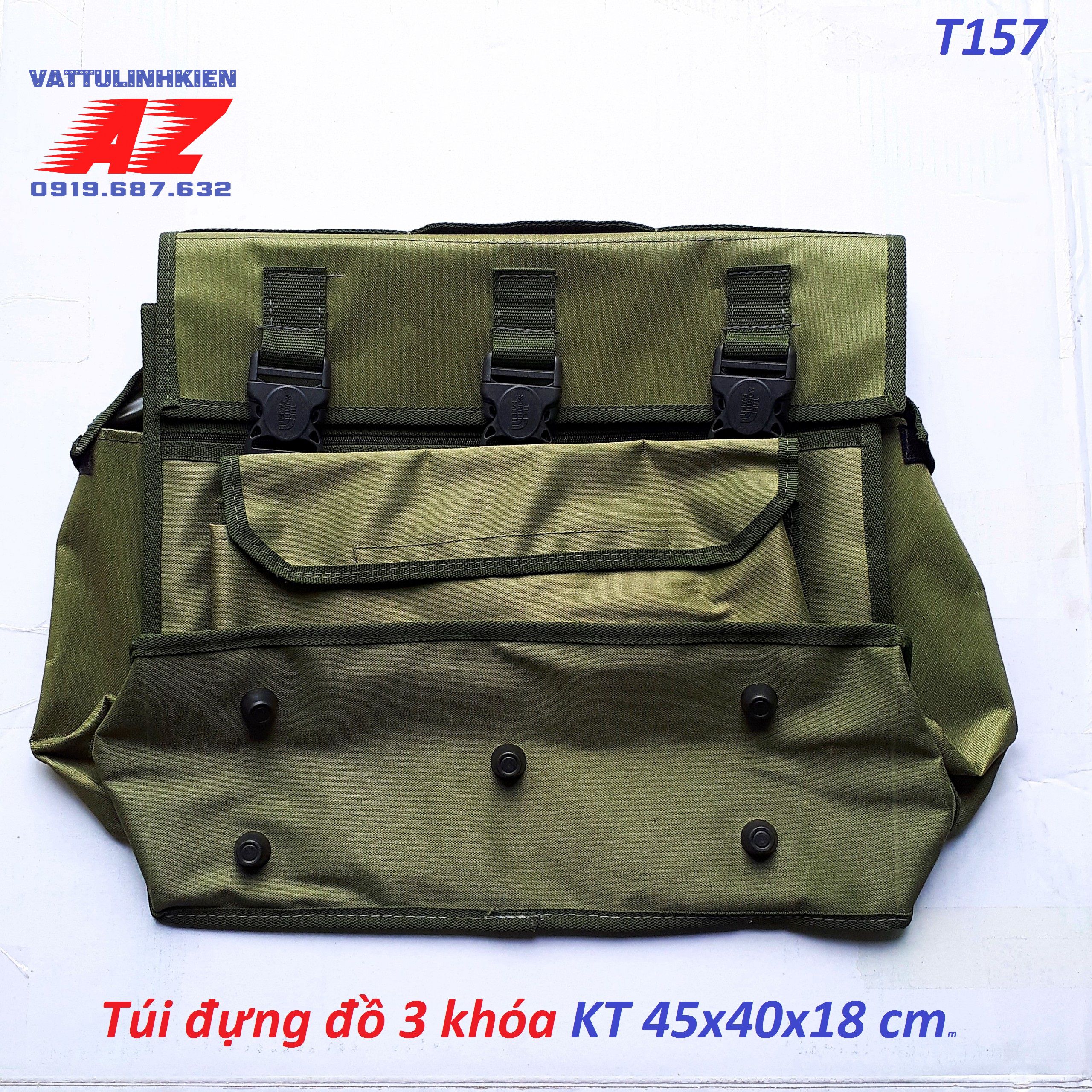 Túi vải bạt dù đựng đồ 3 khóa cỡ đại KT 45cm x 40cm x 18cm
