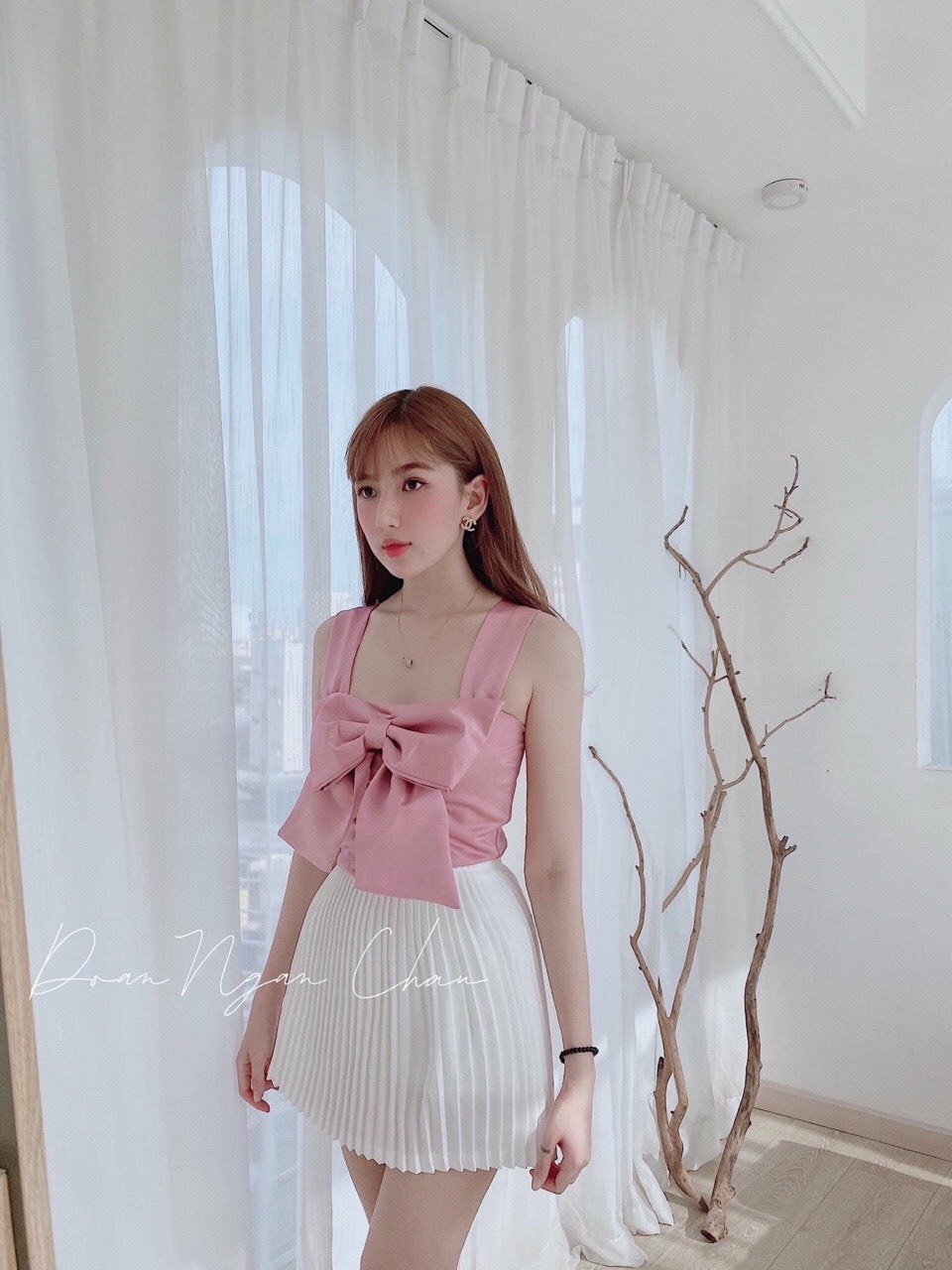 ÁO KIỂU - ÁO NỮ NHÚN LƯNG NƠ NGỰC CROPTOP LS