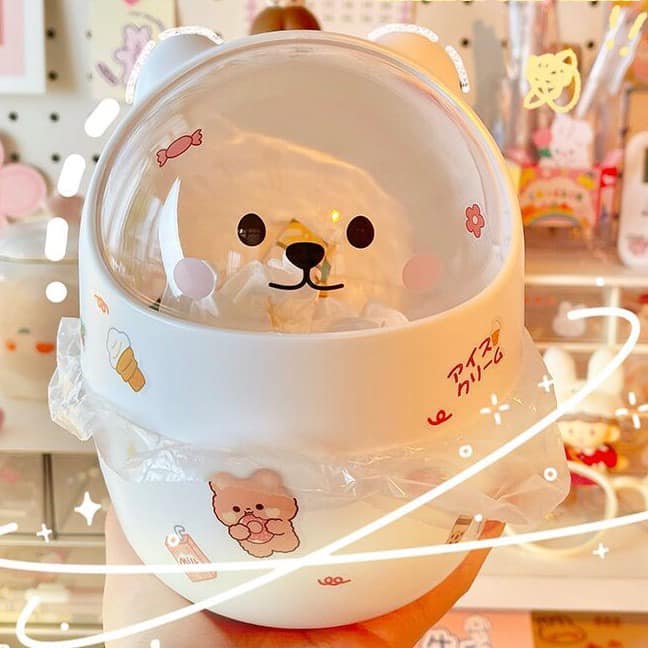 THÙNG RÁC MINI MÈO CON NẮP TRONG SUỐT