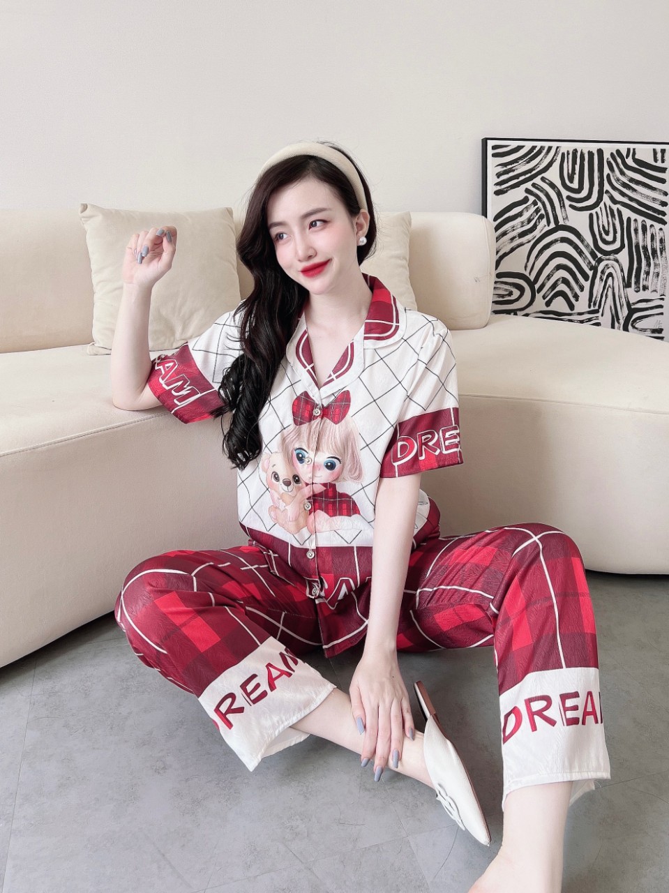Bộ Pyjama lụa xước ánh kim cao cấp (free size: 45kg đến 65kg) HÀNG THIẾT KẾ MỚI.