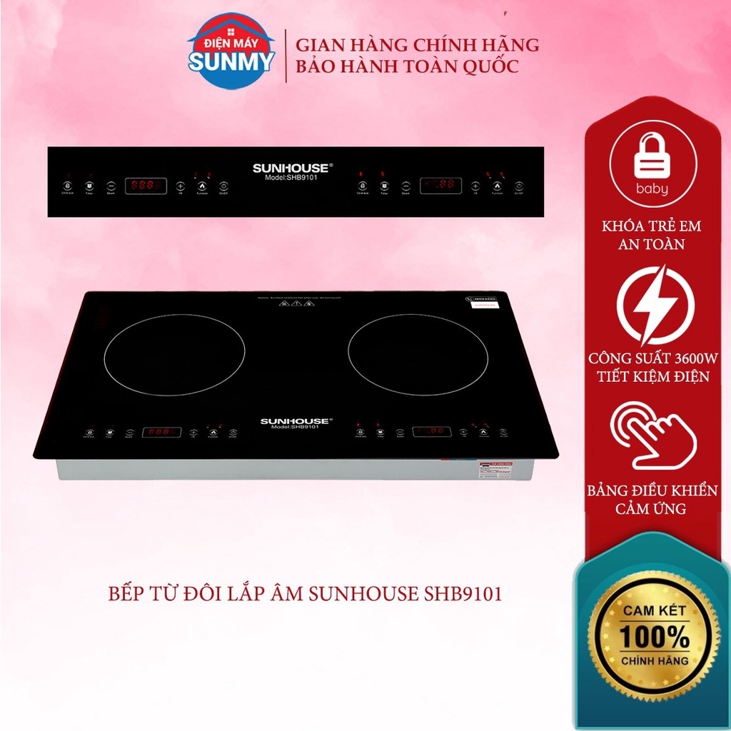 ◕△☃ Bếp Đôi Điện Từ Âm Kính Sunhouse SHB9101