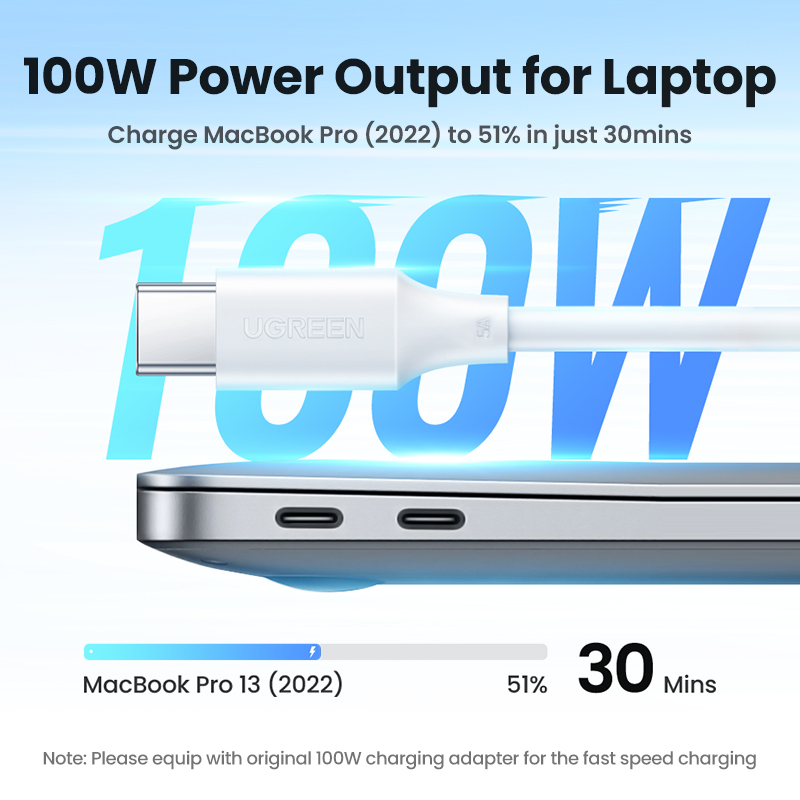 Cáp USB C sang USB C UGREEN 100W, Dây sạc nhanh 5A Type C Tương thích với PPS MacBook Pro 2022, iPad Pro 2022, Elitebook, Dell XPS/Inspiron, Samsung S23 S22 Xiaomi 11t 12t Pixel, Switch Model:15176