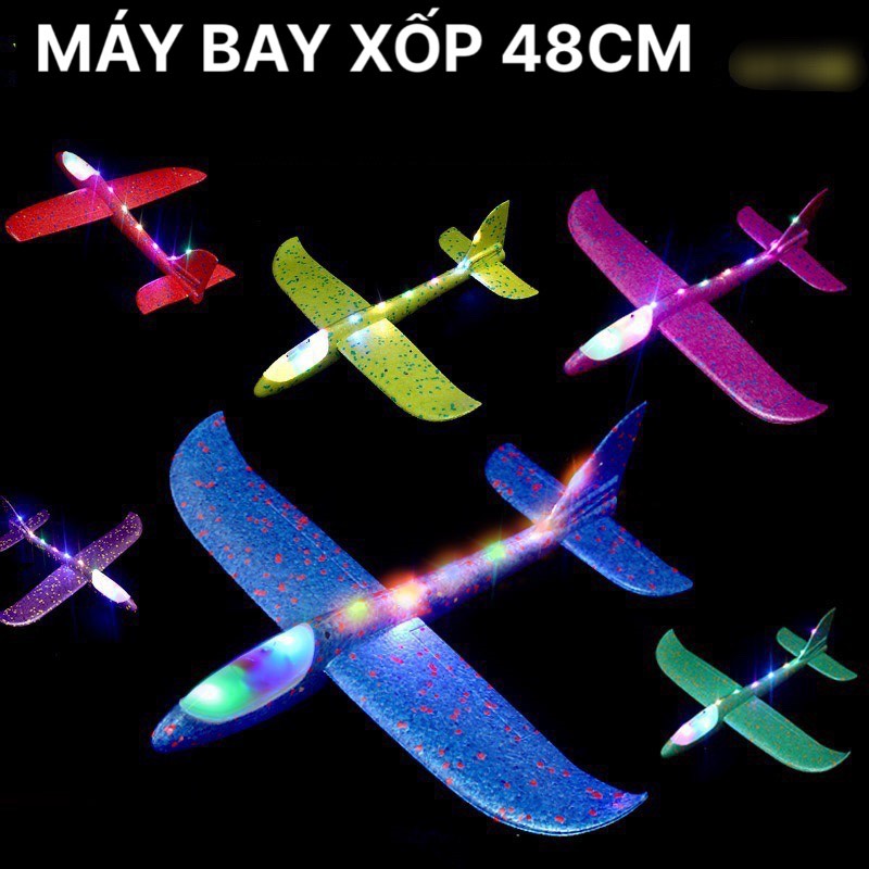 Máy bay xốp 48cm có đèn phát sáng toàn thân, đồ chơi phi máy bay bay lượn trên không - Đồ chơi ngoài trời cho bé Smart Baby
