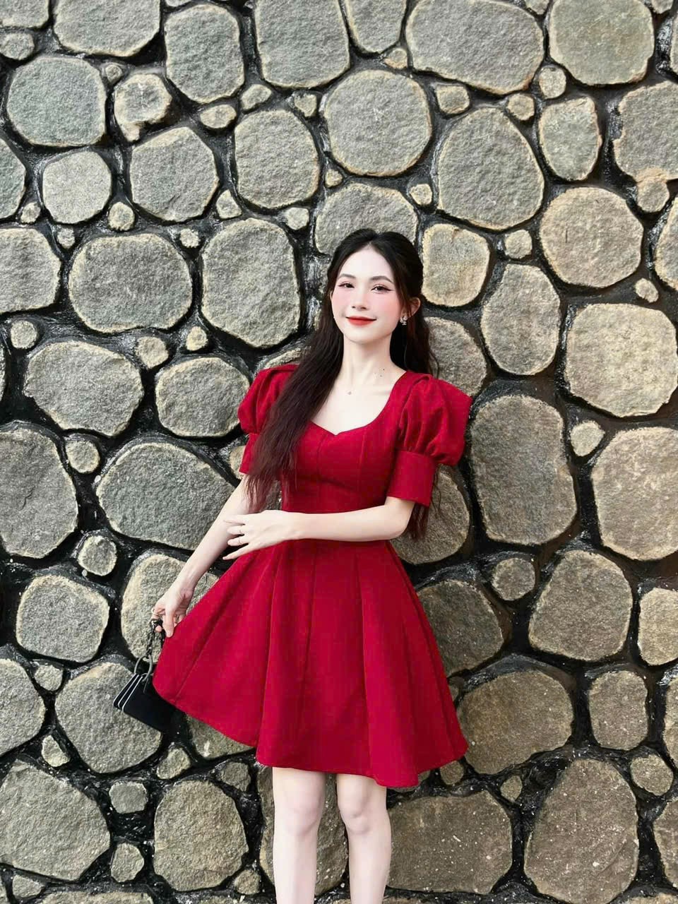 Đầm thời trang ngắn tay chất umi chiết eo dáng xòe tôn dáng MTB