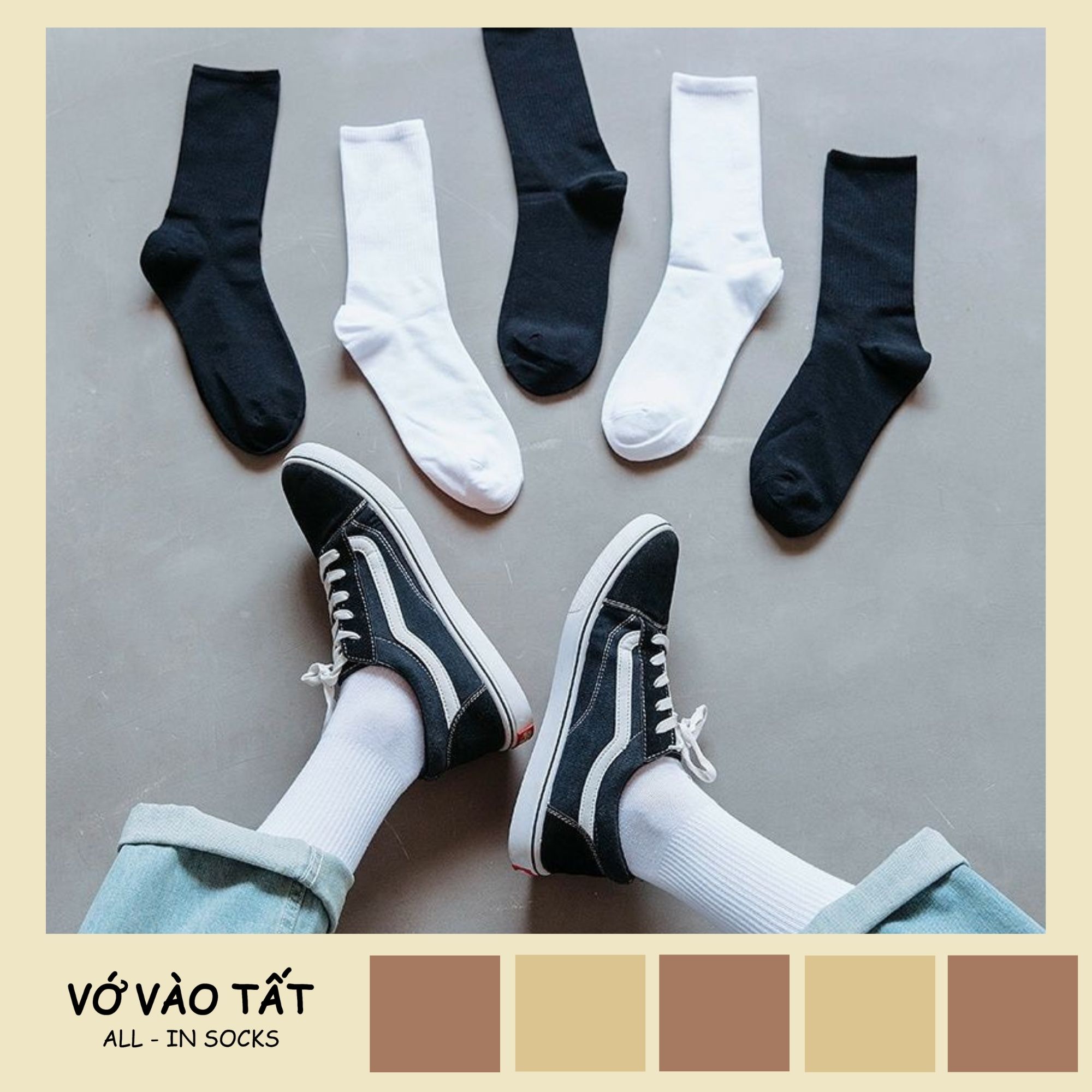 TẤT VỚ UNISEX TRẮNG ĐEN TRƠN