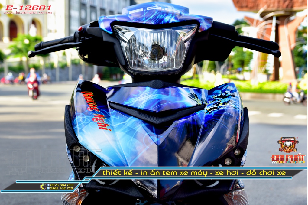 Tem Trùm Xe Exciter 150 Xanh Trắng Cực Chất