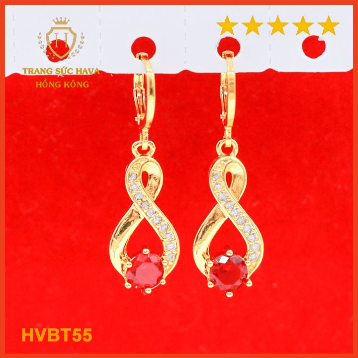 Bông Tai Nữ Titan, Khuyên Tai Nữ Đính Đá Dáng Thả Xi Mạ Vàng 24k Cao Cấp - Trang Sức Hava Phong Cách Thời Cá Tính Trẻ Trung