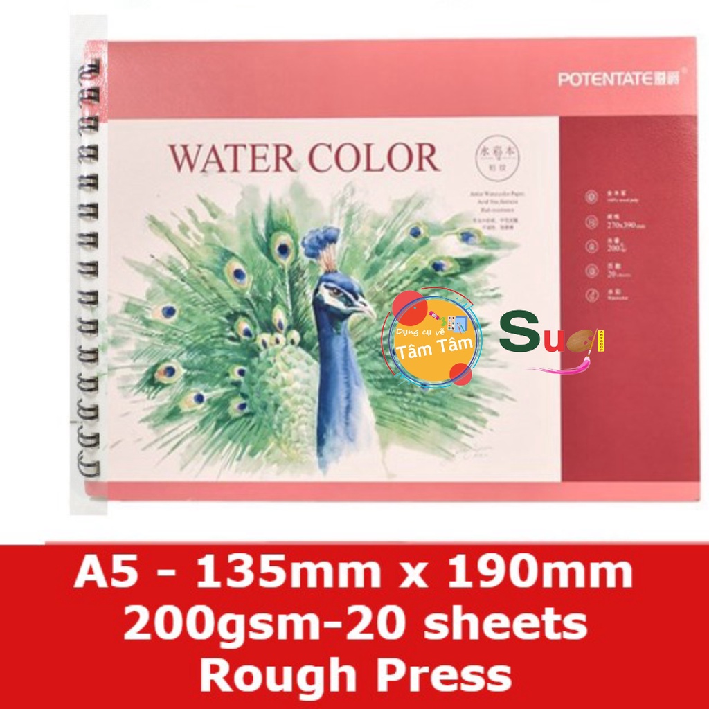 Sổ vẽ màu nước 200gsm / 20 tờ Potentate - Vân rough - sổ vẽ màu nước , màu acrylic, màu gouache