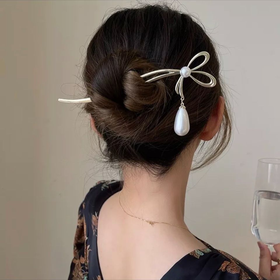 Trâm cài tóc kim loại đính hạt mẫu nơ hạt sang trọng Phụ Kiện 68