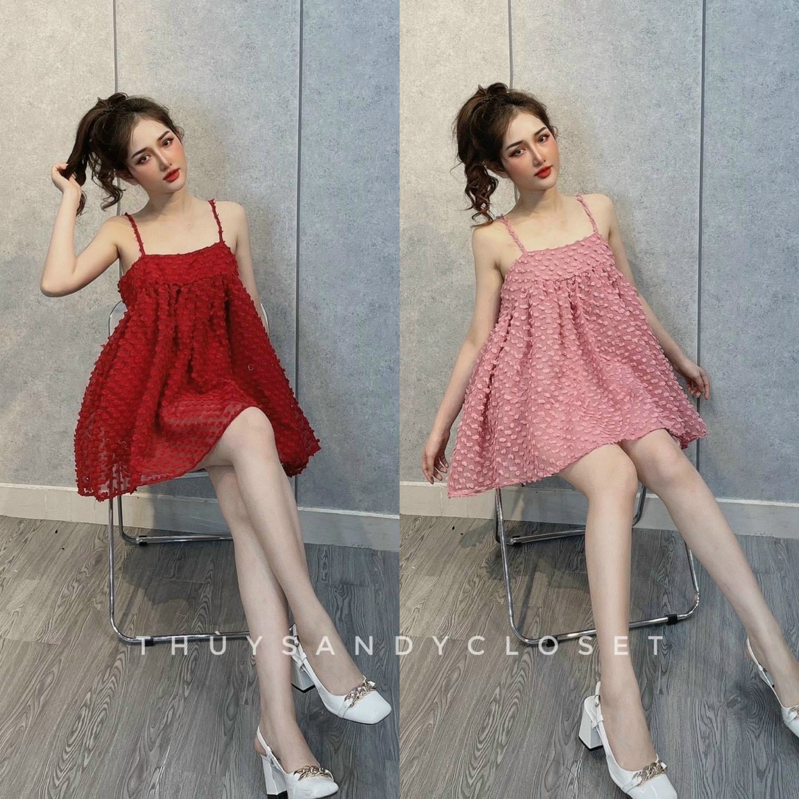 Đầm babydoll 2 dây lông vũ 2 lớp dễ thương xinh xắn