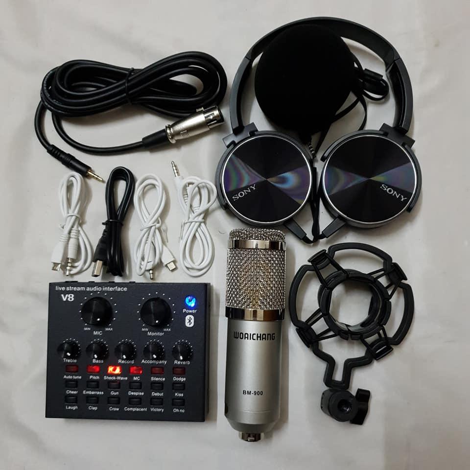 COMBO THU ÂM LIVETREAM KARAOKE MIC WOAICHANG BM900,SOUND CARD V10 CÓ
