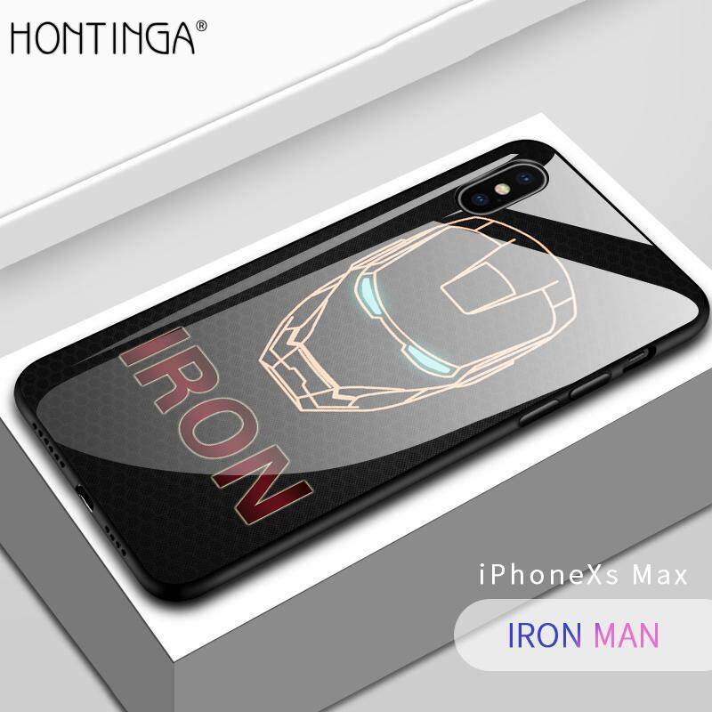 Marvel Avengers Superhero Ironman Spiderman Shockproof Phone Case Back Glass Cover For Apple iphone X XR XS XS Max Case TPU Protective Casing cover
