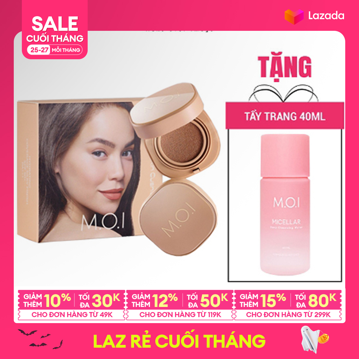 Tặng tẩy trang - Phấn nước cushion MOI Hồ Ngọc Hà 5M Baby Skin 5 in 1 M.O.I Cosmetics kiềm dầu chống nắng SPF 50+ PA++ che phủ 99% khuyết điểm